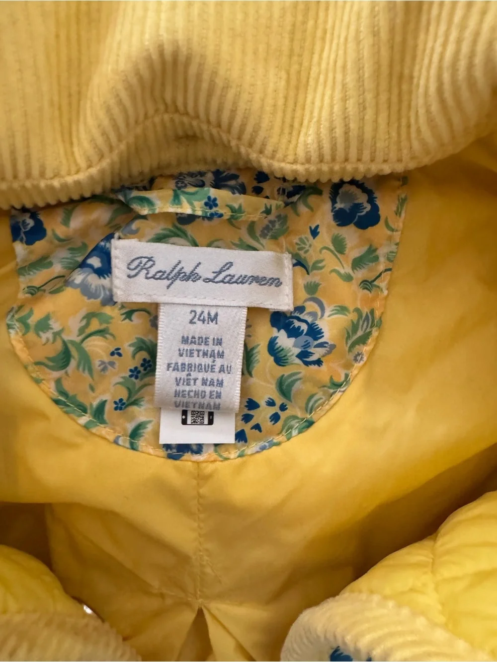Ralph Lauren Yellow Floral Quilted Jacket with Blue Accents
